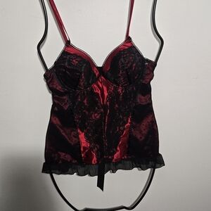 Native Red and Black Lace Chemise Top Corset Q